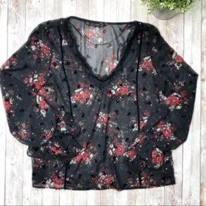 3/$30🌼 ZARA BASIC Sheer Black Floral Ruffle Top